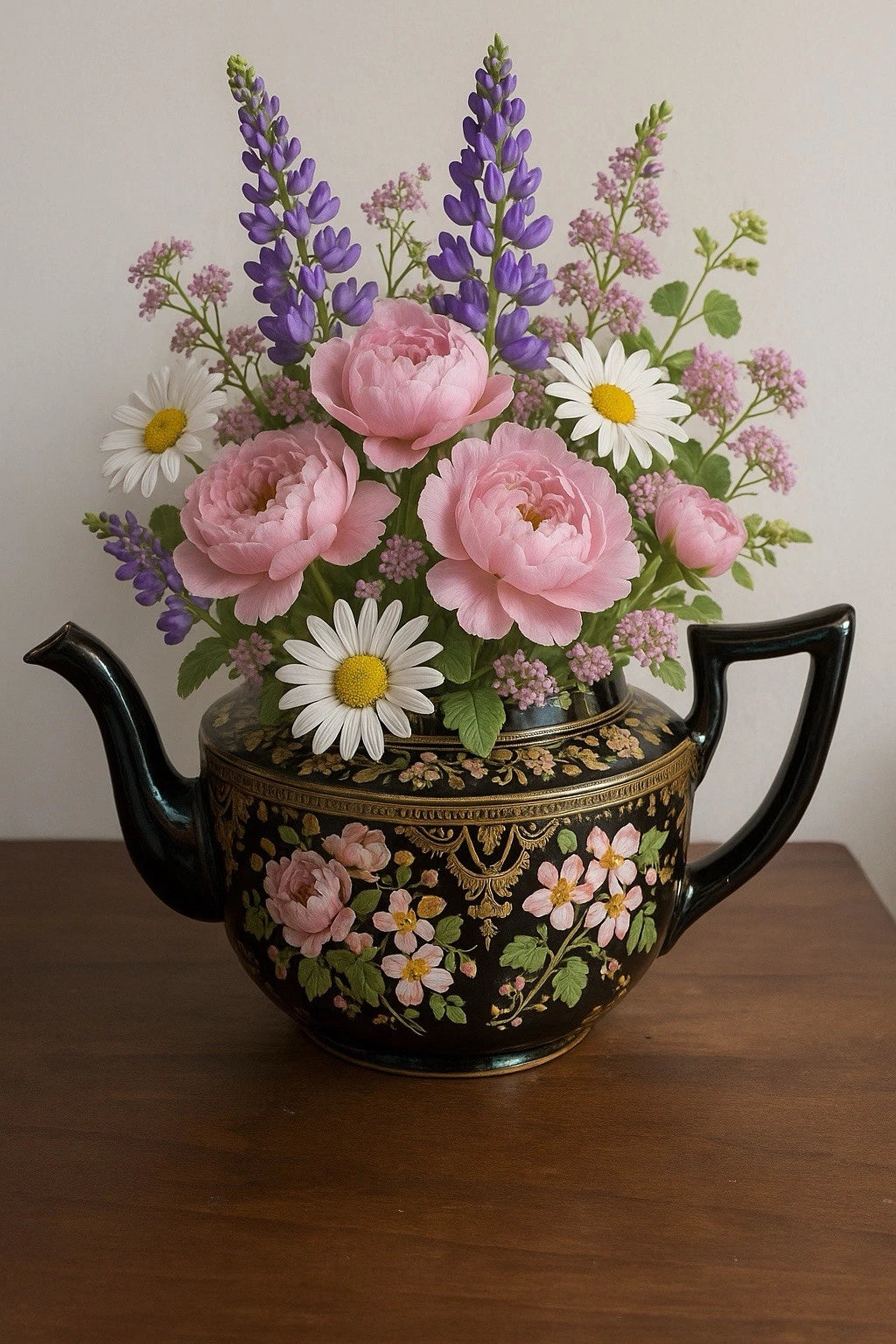 John Sadler Central Burslem England Teapot Black Enamel Floral NO LID No. 148 | eBay
