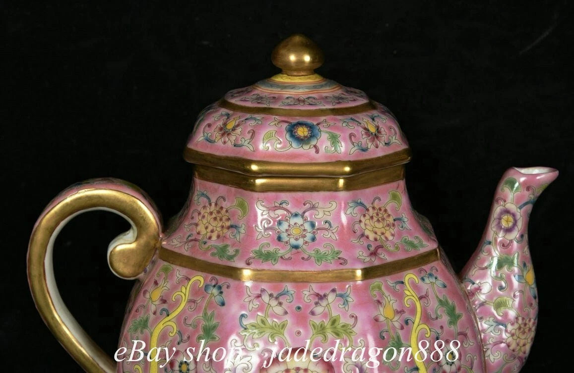 7" Yongzheng Marked Enamel Porcelain Gilt Flower Leaf Dragon Pattern Teapot | eBay