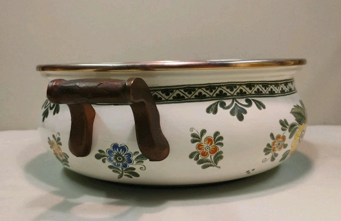 ASTA White Floral Enamelware Old Amsterdam 8.5” Dutch Oven & Teapot PRISTINE!!!