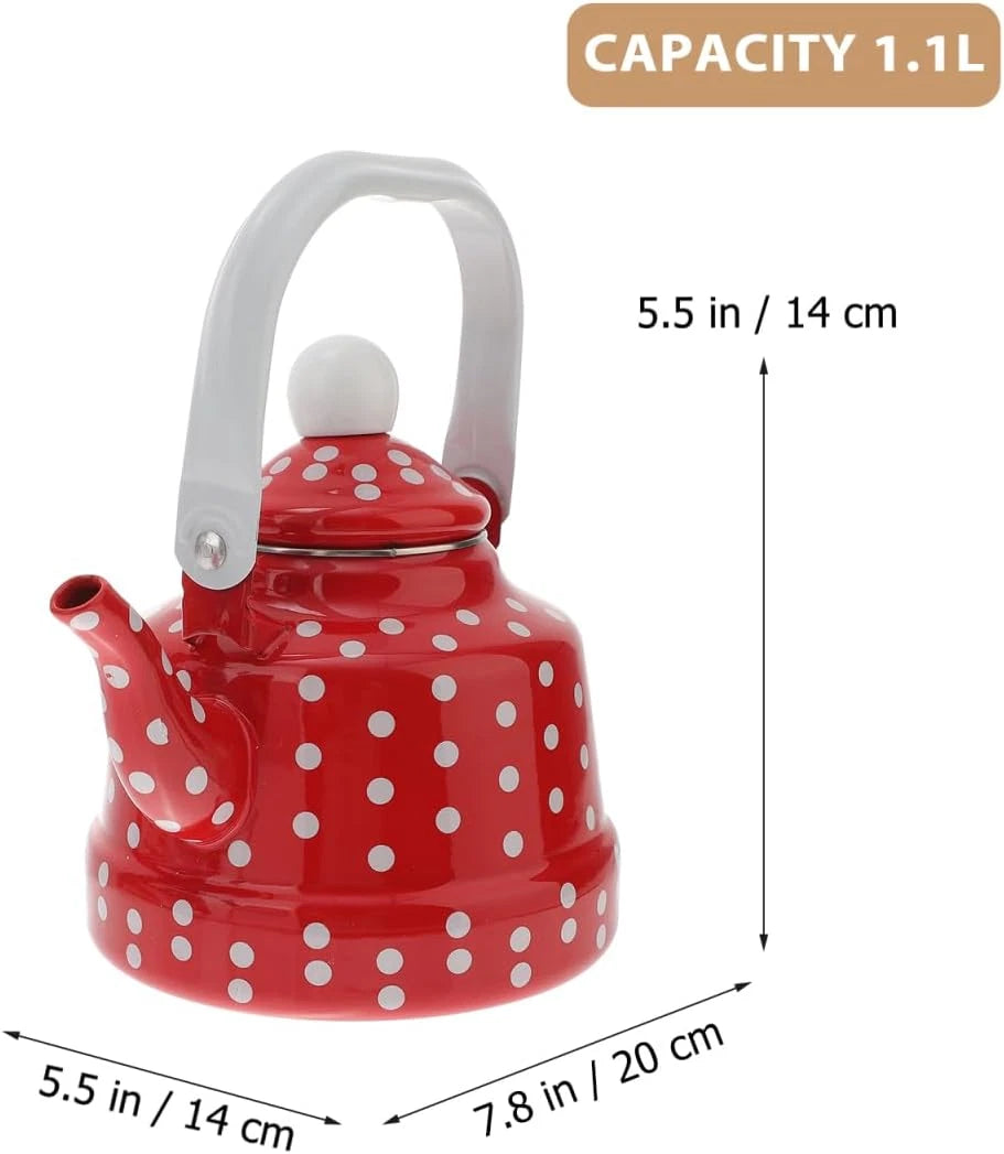 Enamel Tea Kettle - Stovetop Teapot with Handle, 1.1 Quart Fast Heating Hot Wate