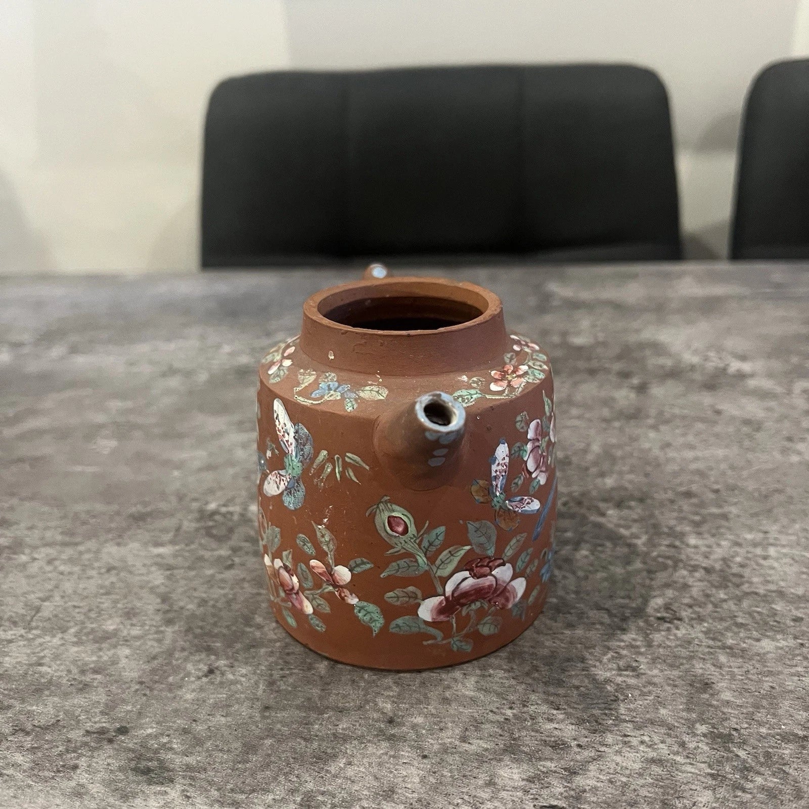 Chinese Yixing Zisha Redware Teapot Hand Enamelled Birds Flowers Antique | eBay