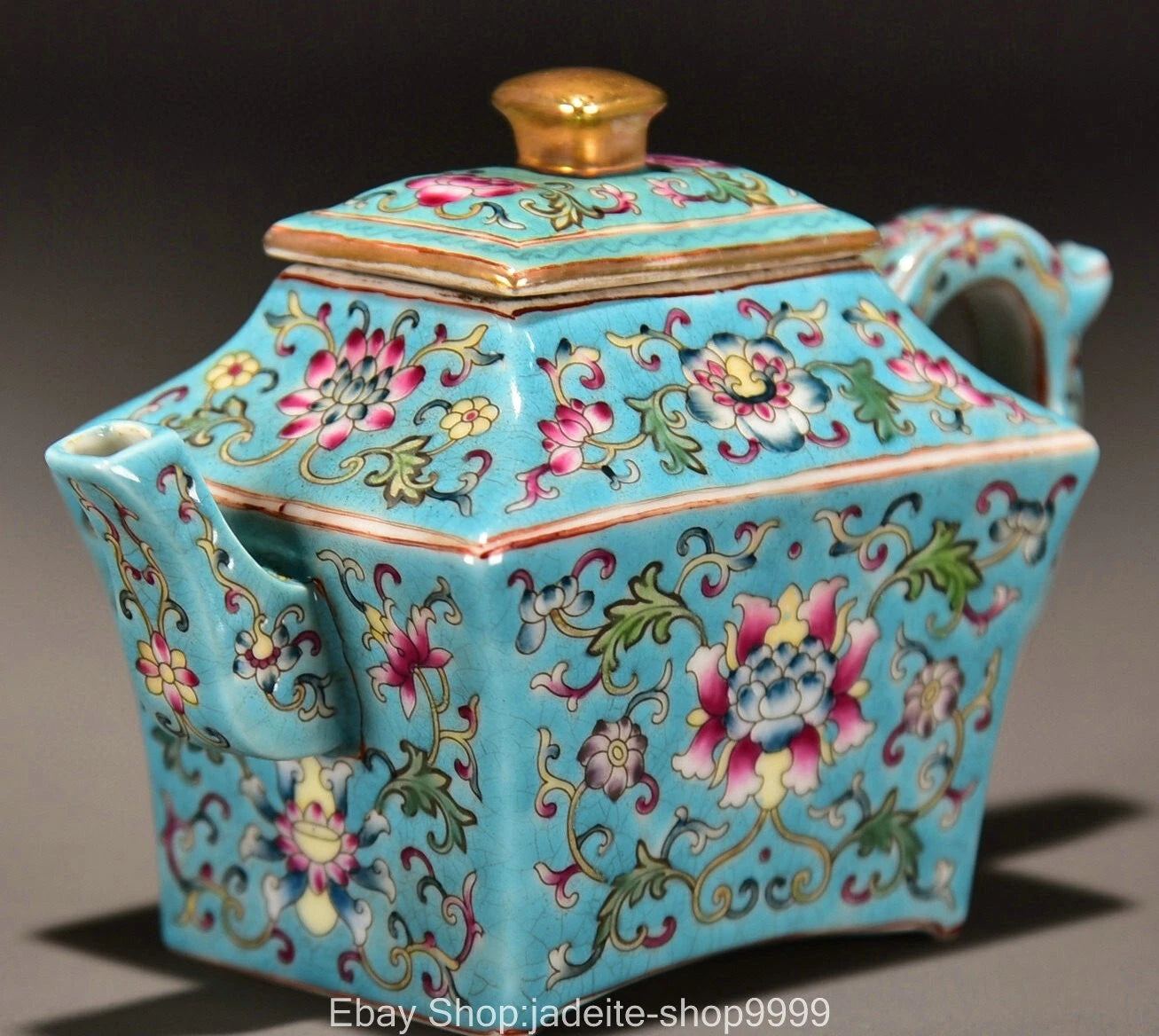6.3'' Old Qing Yongzheng Enamel Colour Porcelain Gilt Pattern Teakettle Teapot