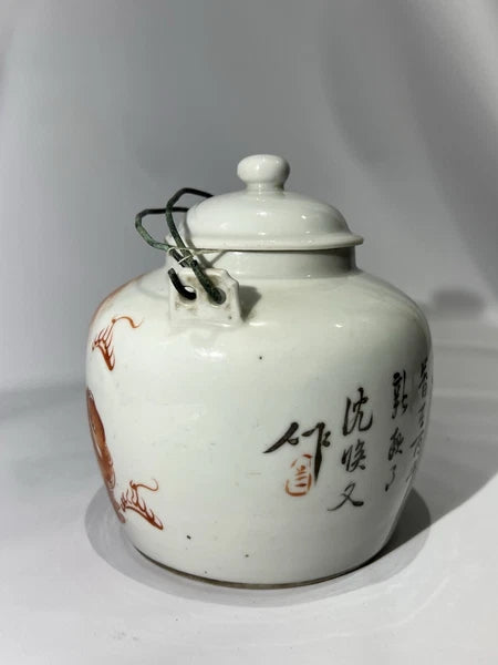 Antique 19th Century Chinese Enamel Foo Dog Famille Rose Teapot Qing Dynasty