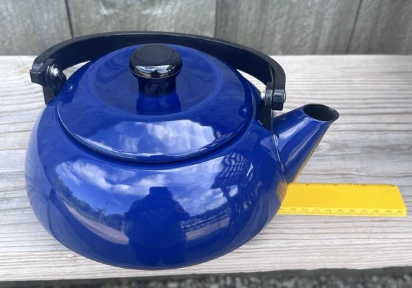 Dansk Colorfest Blue Enamel Teapot Kettle 3 Quart New in BOX NIP NOS #01068