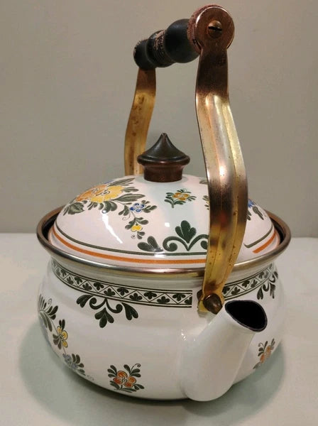 ASTA White Floral Enamelware Old Amsterdam 8.5” Dutch Oven & Teapot PRISTINE!!!