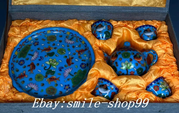 8.4" Ming Dynasty Enamel Colour Porcelain Fish Wine Tea Pot Drinking Vessel Set