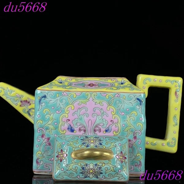 6"Qing Qianlong enamel porcelain flowers grain Drinking vessel flagon Teapot