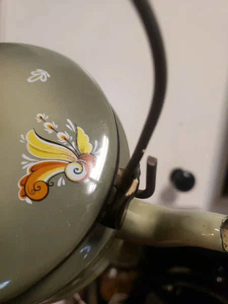 Berggren EnamelWare Teapot ROSEMALING Nordic '65 Green  Swedish Folk Art Cottage
