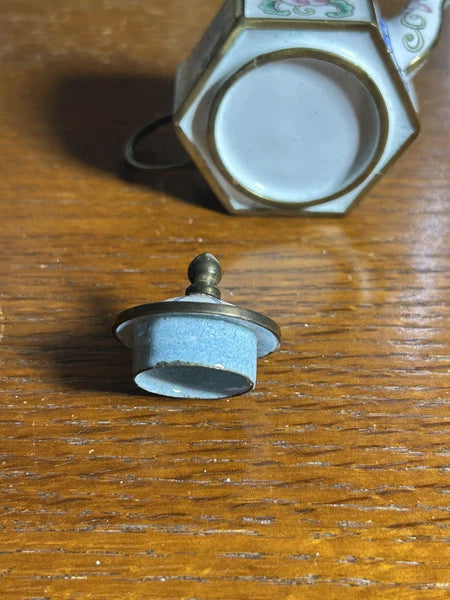 Chinemel B. Yee Enamel On Copper Miniature White Teapot W/Floral Decoration