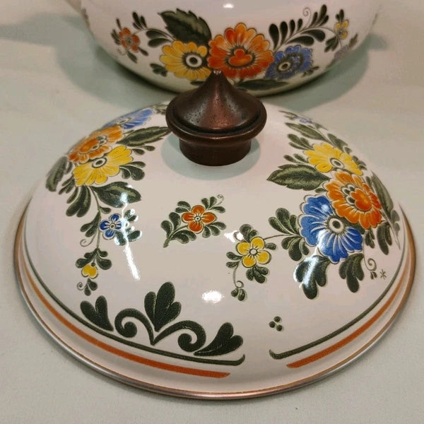 ASTA White Floral Enamelware Old Amsterdam 8.5” Dutch Oven & Teapot PRISTINE!!!