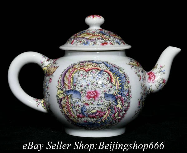 7.6" Yongzheng Marked Chinese Colour enamels Porcelain Butterfly Teapot Kettle