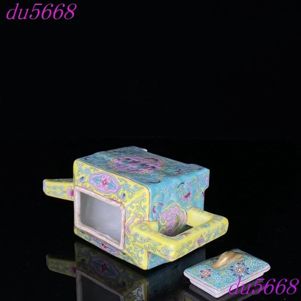 6"Qing Qianlong enamel porcelain flowers grain Drinking vessel flagon Teapot