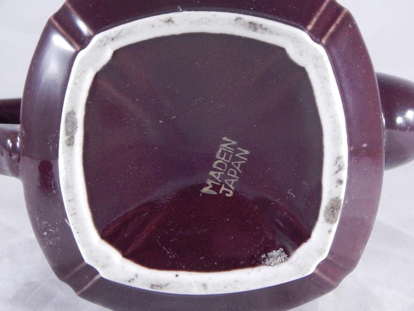 Antique Vintage Japan Teapot Early Mid Century Glossy Embossed Design Enamel