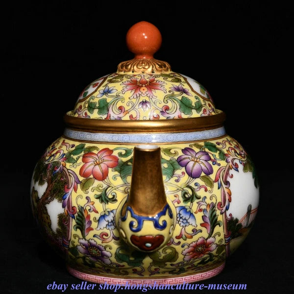 6.8 " Qianlong Marked China Colour Enamel Porcelain Dynasty People Story Teapot