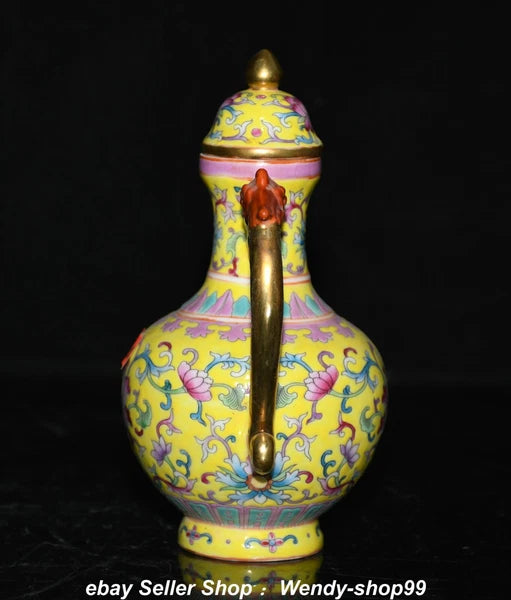7" Qianlong Enamel Color Porcelain Gilt Dragon Beast Flower Wine Pot Teapot