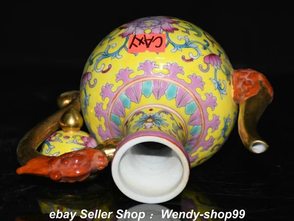 7" Qianlong Enamel Color Porcelain Gilt Dragon Beast Flower Wine Pot Teapot