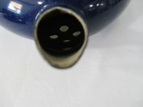 Cobalt Blue Enamel Brass White Porcelain Vintage Tea Kettle w/Lid GUC No Whistle