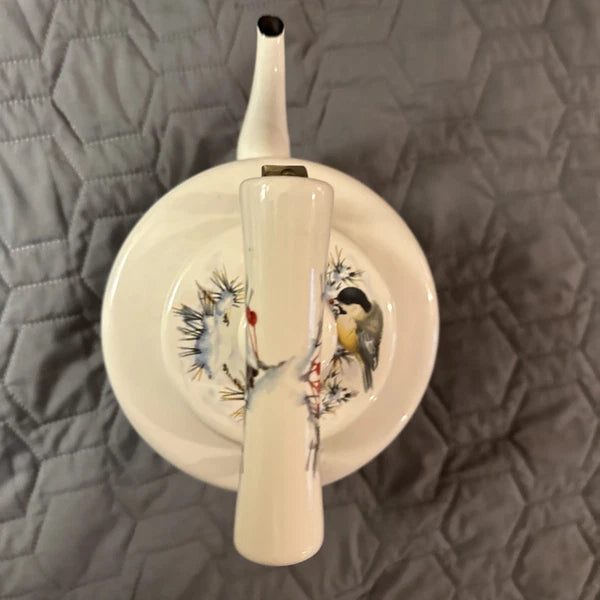 Lenox Winter Greetings Scenic Enamel Tea Kettle Cardinals Chickadee Holiday