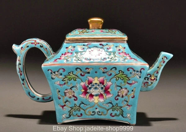 6.3'' Old Qing Yongzheng Enamel Colour Porcelain Gilt Pattern Teakettle Teapot