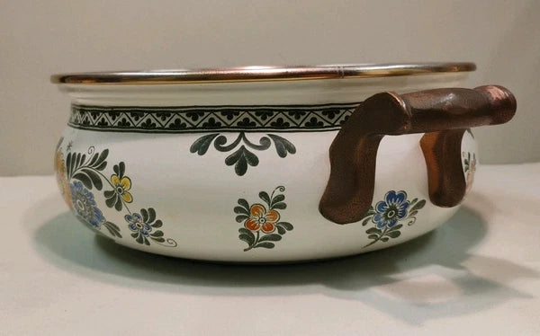 ASTA White Floral Enamelware Old Amsterdam 8.5” Dutch Oven & Teapot PRISTINE!!!