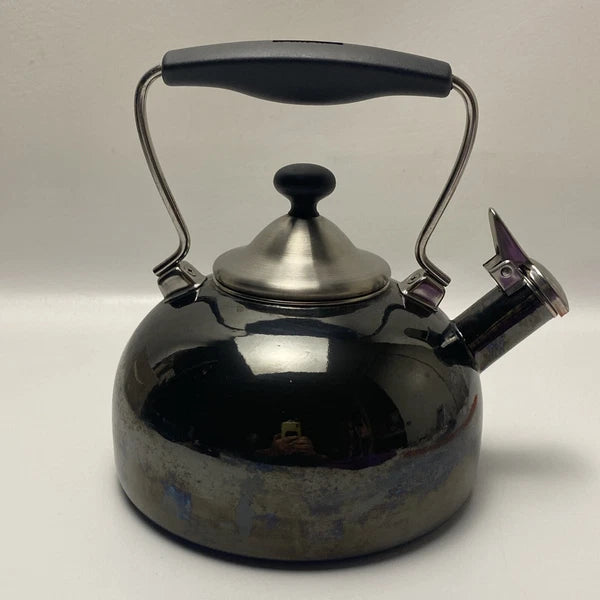 Chantal Tea Pot Kettle Enamel On Steel 1.7 Quart Vintage Dark Grey / Blue Finish