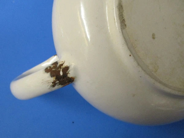 graniteware enamel ware Boston style teapot white w/ dark blue USED vintage rj