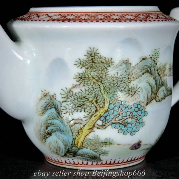 6" Old Chinese Enamel Porcelain Dynasty Landscape Mountain Tree Tea Pot Kettle