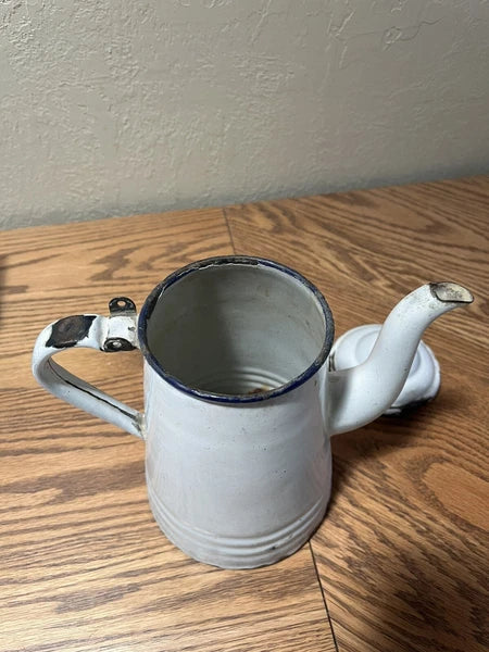 Antique white enamel 9" (with lid) tea pot