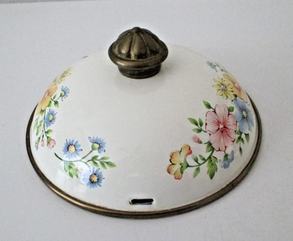 ENAMELWARE FLORAL WHITE TEAPOT KETTLE W/ LID PASTEL FLOWER 7" VINTAGE AZ56