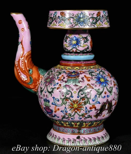 7.8" Qing Qianlong Marked Enamel Colour Porcelain Flower Wine Tea Pot Flagon