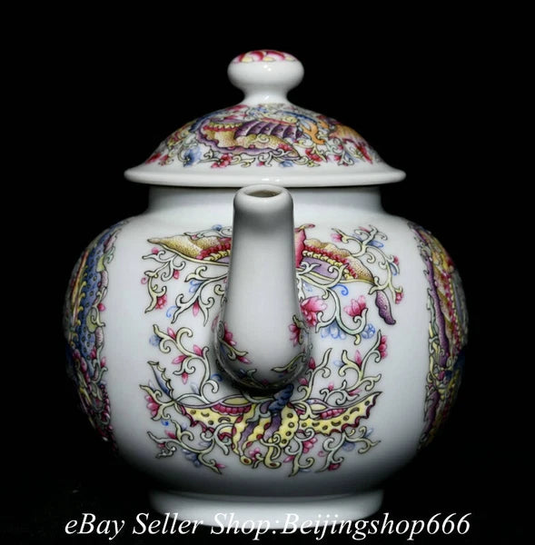 7.6" Yongzheng Marked Chinese Colour enamels Porcelain Butterfly Teapot Kettle