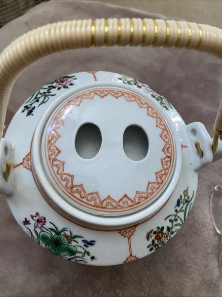 Antique Chinese Enameled Famille Rose Porcelain Teapot W/Floral Design