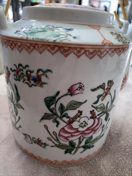 Antique Chinese Enameled Famille Rose Porcelain Teapot W/Floral Design