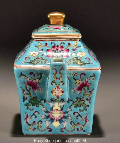 6.3'' Old Qing Yongzheng Enamel Colour Porcelain Gilt Pattern Teakettle Teapot