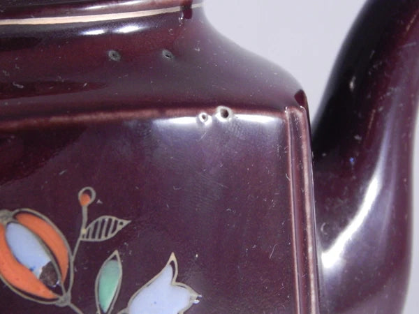 Antique Vintage Japan Teapot Early Mid Century Glossy Embossed Design Enamel