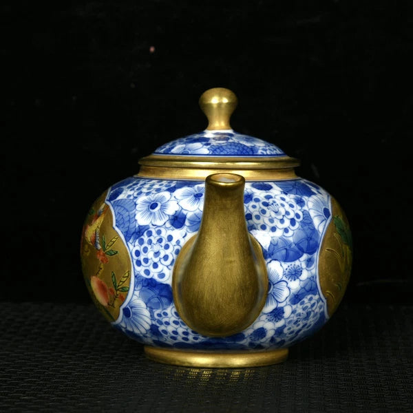 5.5" Antique dynasty Porcelain qianlong mark colour enamels flowers bird Teapot