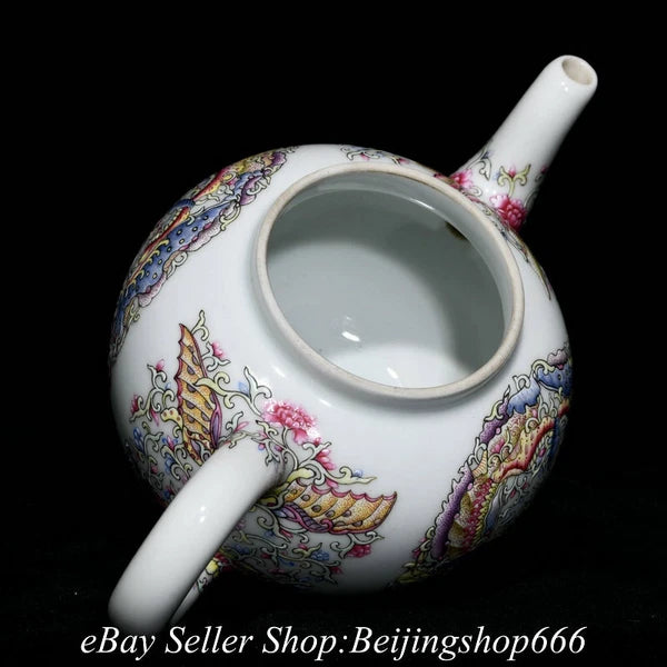 7.6" Yongzheng Marked Chinese Colour enamels Porcelain Butterfly Teapot Kettle