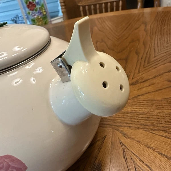 Franciscan Desert Rose Enameled Steel Tea Kettle Stovetop Teapot & Lid Vintage
