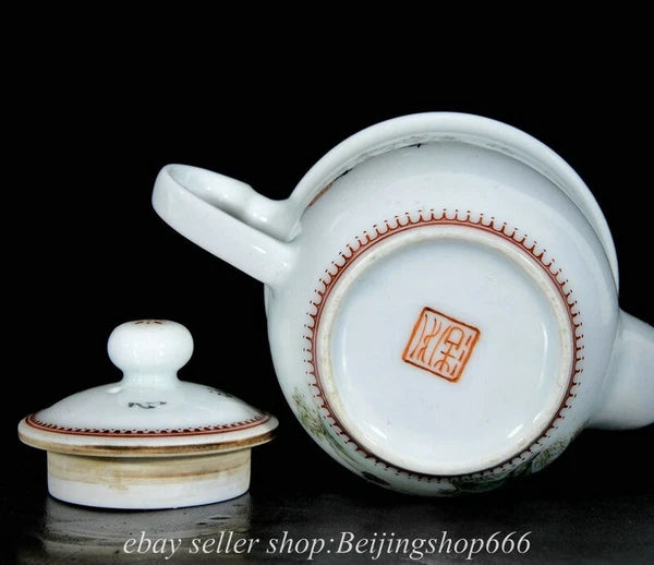 6" Old Chinese Enamel Porcelain Dynasty Landscape Mountain Tree Tea Pot Kettle