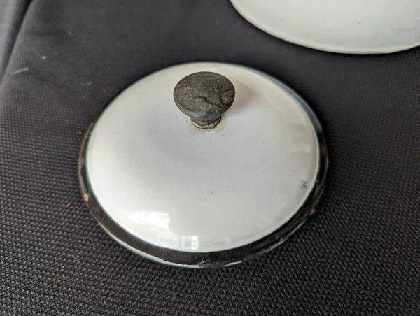 Antique Enamelware White Tea Pot Coffee Kettle Porcelain