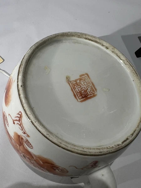 Antique 19th Century Chinese Enamel Foo Dog Famille Rose Teapot Qing Dynasty