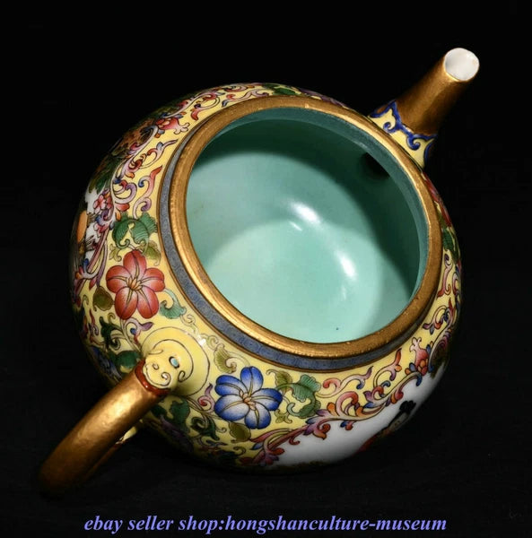 6.8 " Qianlong Marked China Colour Enamel Porcelain Dynasty People Story Teapot