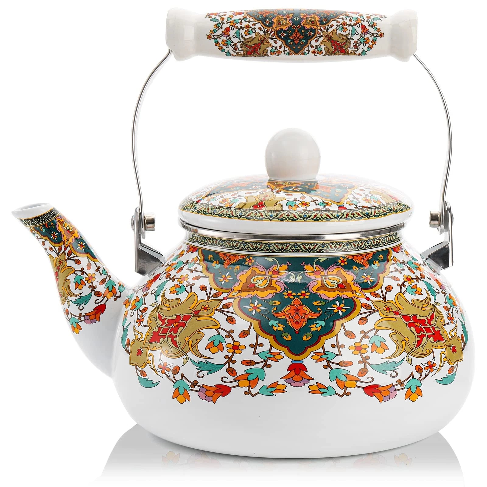 2.6 Quart Enamel Tea Kettle Stovetop, Vintage Anti Rust Teapot Enameled Teake...