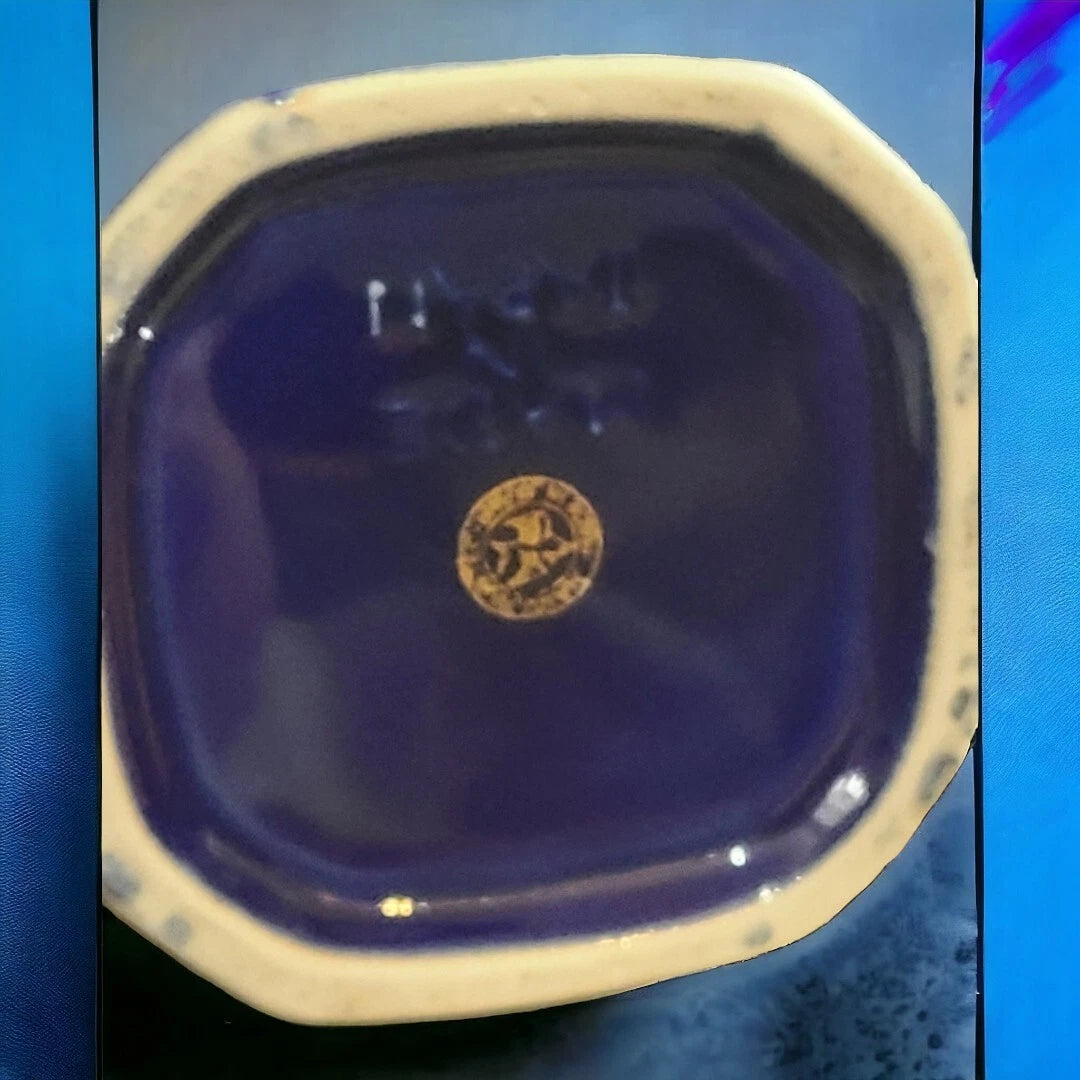 Vtg Seiei & Co Cobalt Blue Hand Painted Floral Blossom Enamel Teapot Japan