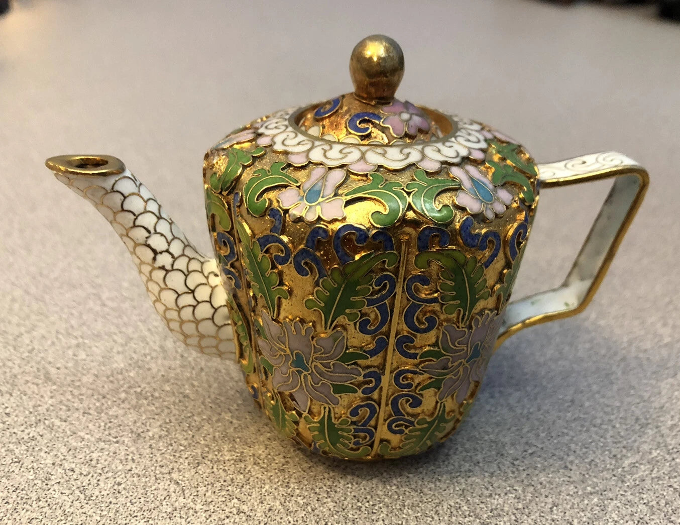 Vintage Cloisonne Enamel and Bronze Floral Teapot White Tip, White Top | eBay