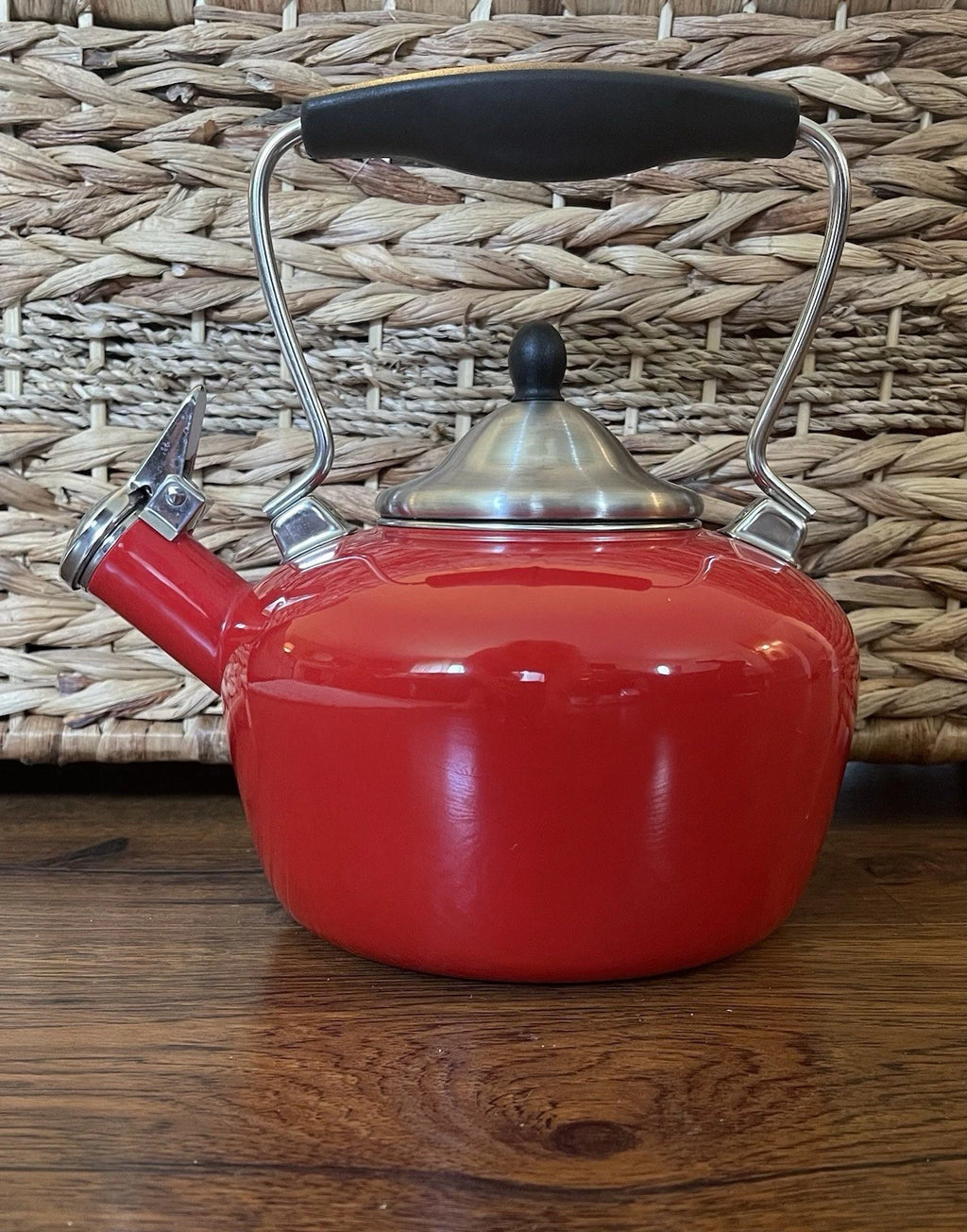 Vintage Chantal Classic Whistling Tea Kettle Teapot RED Enamel Black Handle