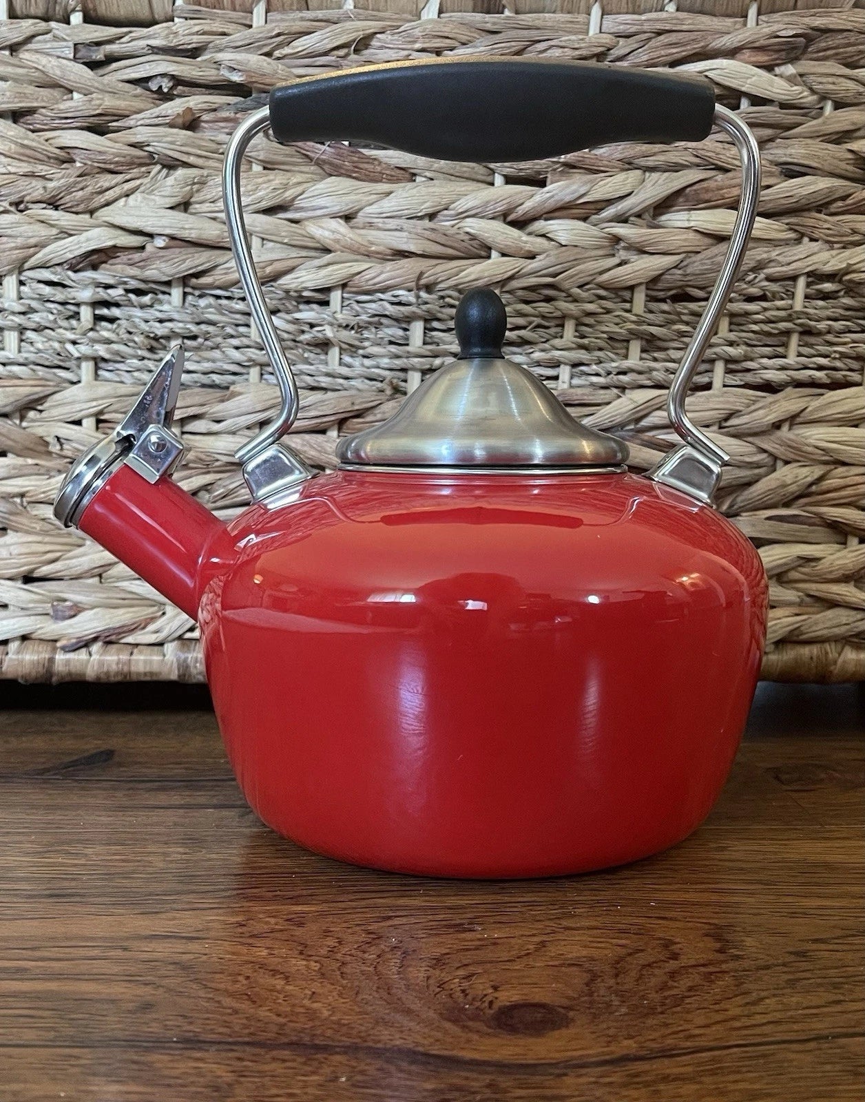 Vintage Chantal Classic Whistling Tea Kettle Teapot RED Enamel Black Handle