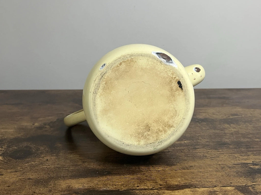 Vintage Enamelware Coffee Tea Pot Cream with Green Trim Uranium Glass Top | eBay