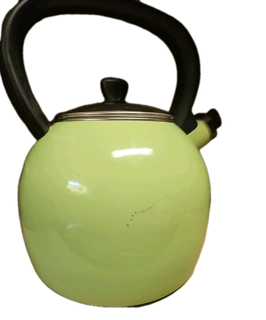 Vintage Copco Whistling Tea Kettle Pot Light Green Enamel