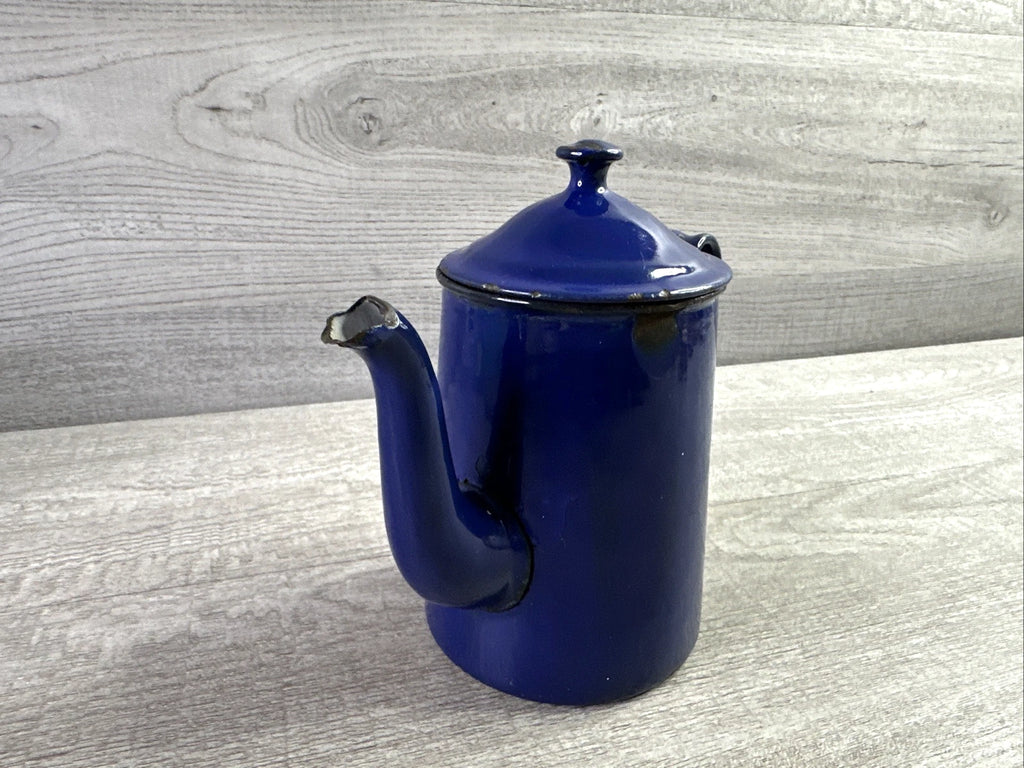 Vintage Chipped Enamel Tea Pot Blue Made In Austria H & C Double Headed Eagle